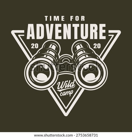 Two binoculars with text that invites people to enjoy adventure in nature. It highlights wild camping and the joy of exploring the outdoors.