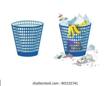 two bins, full and empty. vector illustration