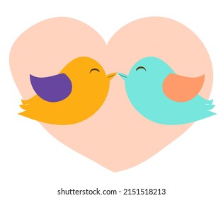 Two bird kissing each other on heart background vector illustration. Beautiful wedding greeting card and love concept idea.