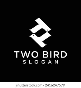 Icono de estilo lineal del logotipo de dos aves en el fondo negro