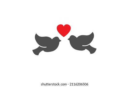 Two Bird With Love Icon. Cute Love Valentine Vector Icon. Love Birds Icon.