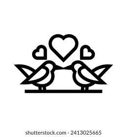 Two bird with love outline icons, minimalist vector illustration and transparent graphic element. Isolated on white background