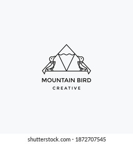 Two Bird mountains logo design. Two Birds with a mountains vector illustration