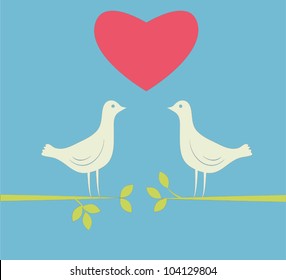 two bird on brunch with big heart