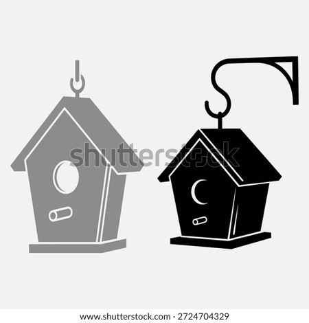 Two birdhouse icons, one gray and one black, with distinct designs and hanging styles.