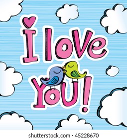 two birdies on clouds under inscription I love you