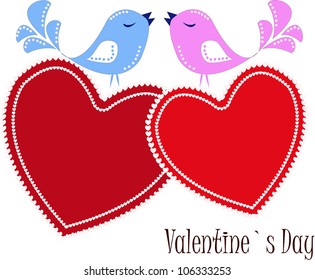 Two birdies on red hearts
