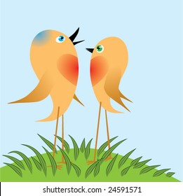 Dos birdies cantan sobre el amor. Vector.
