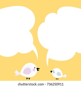 Two birds communicating with each other. Birds on Yellow background. Vector EPS 10 cmyk