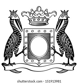 Two birds and crown. Vector Illustration.