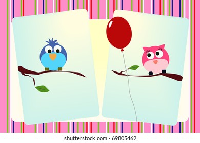 Two birds flirting on trees
