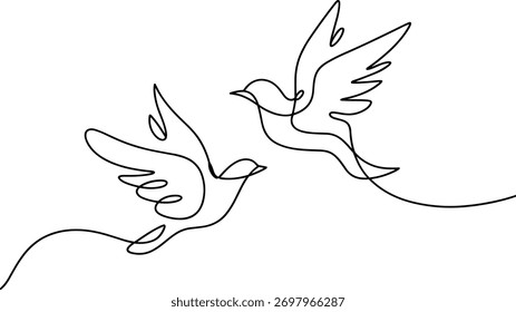 Two birds flying in continuous line art illustration