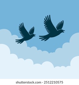 Dos pájaros que vuelan el Vector de la ilustración del cielo