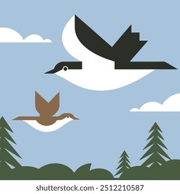 Two birds flying the sky illustration vector