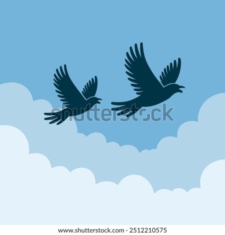 Two birds flying the sky illustration vector