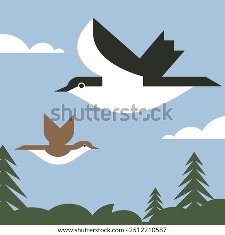 Two birds flying the sky illustration vector