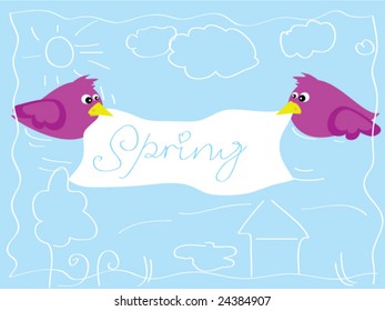 Two birds flying with Spring banner.