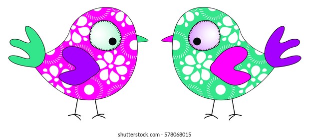 Two birds with happy flower pattern looking to each other