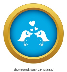 Two birds with hearts icon blue vector isolated on white background for any design