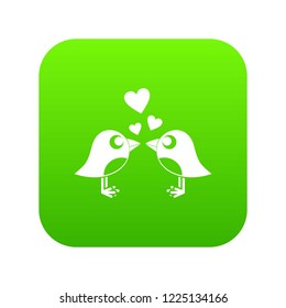 Two birds with hearts icon digital green for any design isolated on white vector illustration