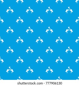 Two birds with hearts pattern repeat seamless in blue color for any design. Vector geometric illustration