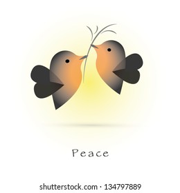 Two Birds Holding A Twig