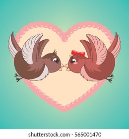 Two birds are kissing and flying like a couple of lovers
