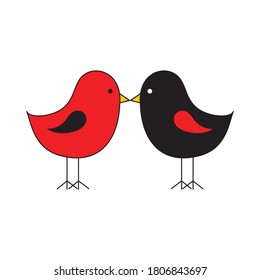 Two birds kissing, red and black