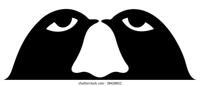 Two birds look like a man's face isolated on white