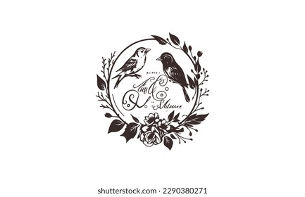 two birds looking couple wedding logo design 