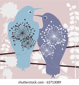 Two birds in love - abstract vector illustration