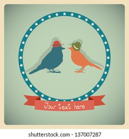 Two birds, love colorful card. Can be used for postcard, valentine card, wedding invitation