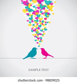 Two Birds, Love Colorful Card. Can Be Used For Postcard, Valentine Card, Wedding Invitation