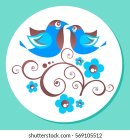Two birds in love isolated on white background.Valentine's Day vector illustration. Design element for greeting cards and etc.