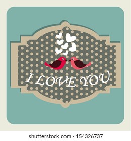 two birds in love on blue background