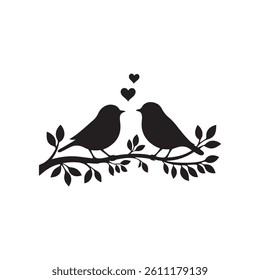 Two birds in love perched on a branch, a sweet graphic vector art design