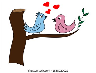 Two birds in love sit on a tree .Vector
