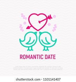 Two birds in love thin line icon. Modern vector illustration of romantic date, wedding.