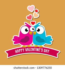 Two birds in love Valentine's day  paper cut postcard. Free space for text message, Vector color image of a bird. Vector illustration. - Vector