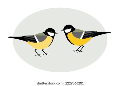 Two birds, male and female Great Tits.