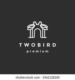 Two birds modern logo design line art illustration. on black background