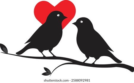 two birds on a branch. Two birds loving silhouette in branch. love birds. love sign. birds silhouette vector design