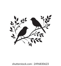 Two Birds on Branch Romantic Silhouette Vector illustration Design