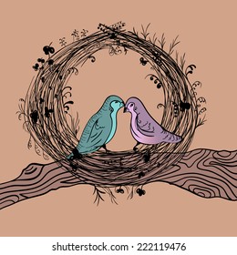 two birds on a branch. vector illustration