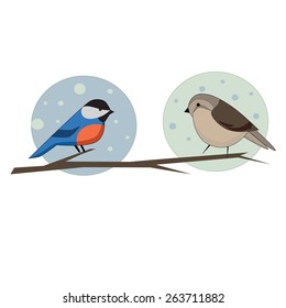 Two birds on branch. Vector