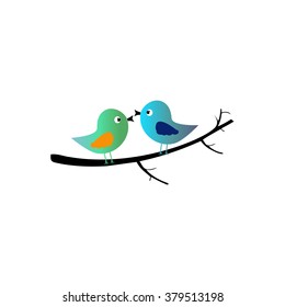 Two Birds On A Branch Vector Icon.