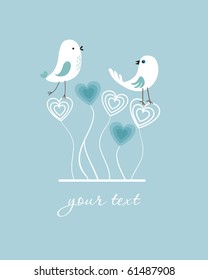 Two birds on the love date. Vintage vector card