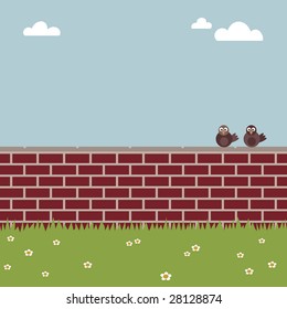 two birds on a wall with copy space
