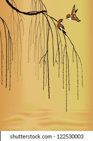 two birds on a willow