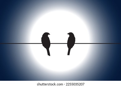 Two birds on a wire. Vector Icon. Silhouette of two birds.